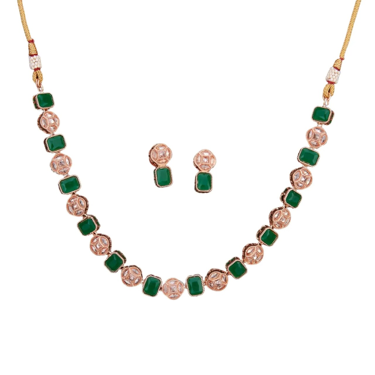 Classic Necklace with Rose Gold Plating Traditional Jewelry Matte Gold Necklace South Indian Jewelry Adjustable Slider Necklace Indian Wedding Favor Necklace for Women
